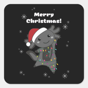 Pegatina Cuadrada Axolotl Merry Christmas Winter Animals Axolotls