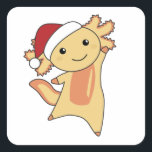 Pegatina Cuadrada Axolotl Merry Christmas Winter Animals Axolotls<br><div class="desc">El axolotl para Navidades con luces de hadas. Animales divertidos con regalos y nieve para las vacaciones. También es gracioso para los Navidades en julio. Los Axolotls son animales lindos y perfectos para los Navidades.</div>