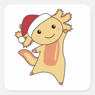 Pegatina Cuadrada Axolotl Merry Christmas Winter Animals Axolotls