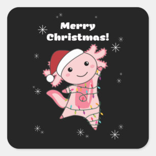 Pegatina Cuadrada Axolotl Merry Christmas Winter Animals Axolotls