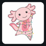Pegatina Cuadrada Axolotl Merry Christmas Winter Animals Axolotls<br><div class="desc">El axolotl para Navidades con luces de hadas. Animales divertidos con regalos y nieve para las vacaciones. También es gracioso para los Navidades en julio. Los Axolotls son animales lindos y perfectos para los Navidades.</div>