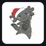 Pegatina Cuadrada Axolotl Merry Christmas Winter Animals Axolotls<br><div class="desc">El axolotl para Navidades con luces de hadas. Animales divertidos con regalos y nieve para las vacaciones. También es gracioso para los Navidades en julio. Los Axolotls son animales lindos y perfectos para los Navidades.</div>