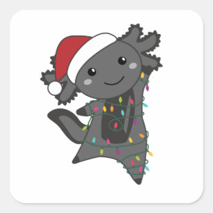Pegatina Cuadrada Axolotl Merry Christmas Winter Animals Axolotls