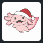 Pegatina Cuadrada Axolotl Merry Christmas Winter Axolotl<br><div class="desc">El axolotl a las noches suaves con gorra de Navidad. Animales divertidos con regalos y nieve para las vacaciones. También es gracioso para los navidades en julio. Los Axolotls son animales lindos y perfectos para los Navidades.</div>