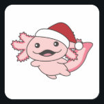 Pegatina Cuadrada Axolotl Merry Christmas Winter Axolotl Square Stic<br><div class="desc">El axolotl a las noches suaves con gorra de Navidad. Animales divertidos con regalos y nieve para las vacaciones. También es gracioso para los navidades en julio. Los Axolotls son animales lindos y perfectos para los Navidades.</div>