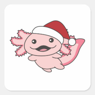 Pegatina Cuadrada Axolotl Merry Christmas Winter Axolotl Square Stic