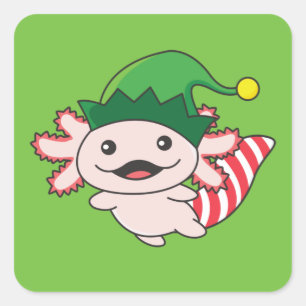 Pegatina Cuadrada Axolotl Merry Christmas Winter Elf Axolotl Square