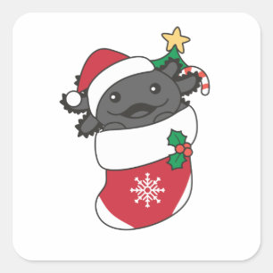 Pegatina Cuadrada Axolotl Navidades Nieve Animales de Invierno Axolo