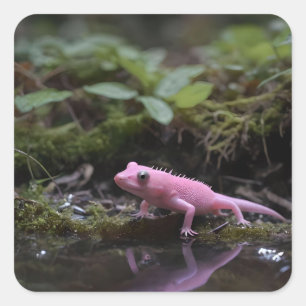 Pegatina Cuadrada Axolotl Rosa En El Río,
