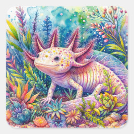 Pegatina Cuadrada Axolotl Watercolor Art