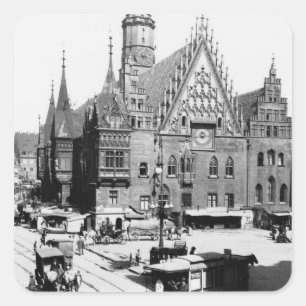 Pegatina Cuadrada Ayuntamiento, Breslau Polonia, c.1910