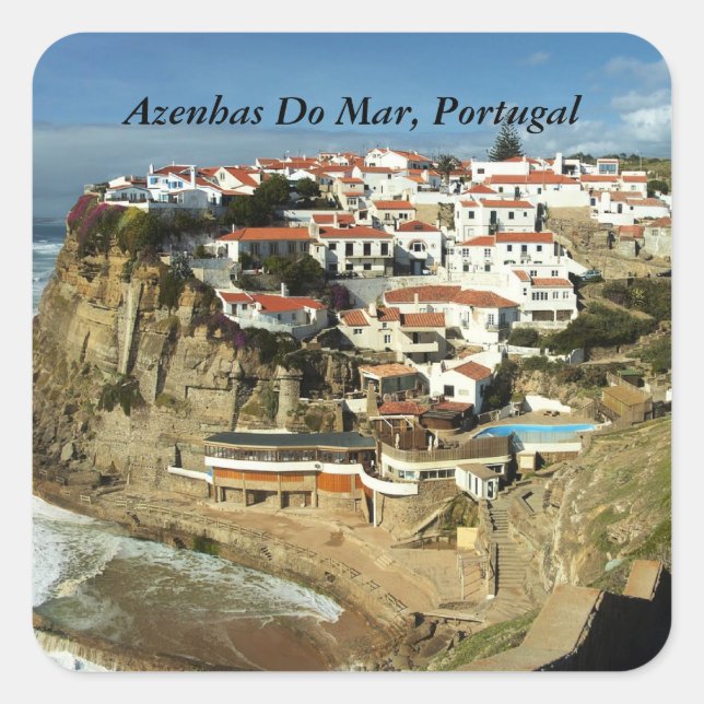 Pegatina Cuadrada Azenhas Do Mar, Portugal, (Anverso)