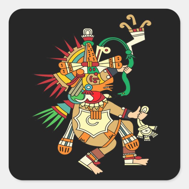 Pegatina Cuadrada Aztec God Quetzalcoatl (Anverso)