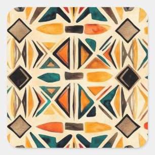 Pegatina Cuadrada Aztec Vibes – Geometric Watercolor Mosaic