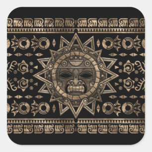 Pegatina Cuadrada Azteca Sun Dios Oro y Negro