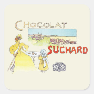 Pegatina Cuadrada Azúcar de Caramelo Victoriano de Chocolate Francés