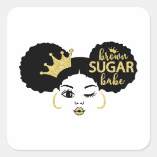 Pegatina Cuadrada Azúcar marrón en negro y oro