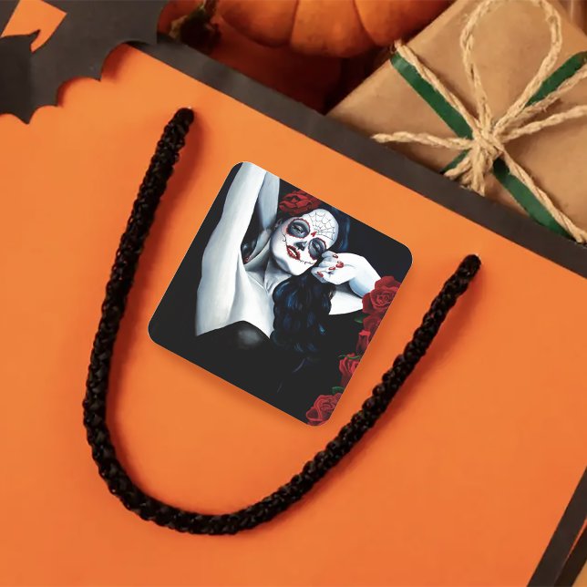 Pegatina Cuadrada Azúcar Skull Roses Rojas Negro (Subido por el creador)