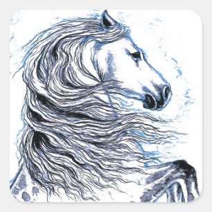 Pegatina Cuadrada Azul andaluz del caballo