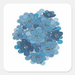 Pegatina Cuadrada Azul Atractivo Estilo de Vinilo FLORAL