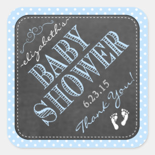 Pegatina Cuadrada Azul Baby Shower de la tipografía del vintage de
