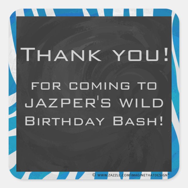 Pegatina Cuadrada Azul cebra y blanco con monograma (Anverso)