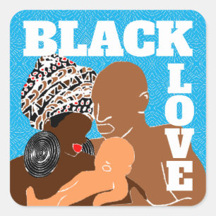 Pegatina Cuadrada azul cielo Amor negro Marrón Amor Negro Familia