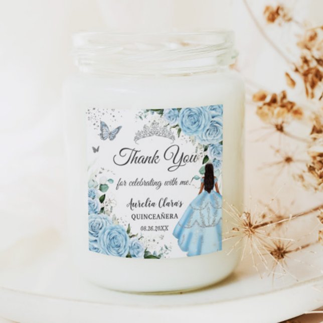 Pegatina Cuadrada Azul cielo Floral Princesa Vestido Plata Quinceañe (Subido por el creador)