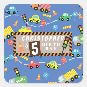 Pegatina Cuadrada Azul de transporte