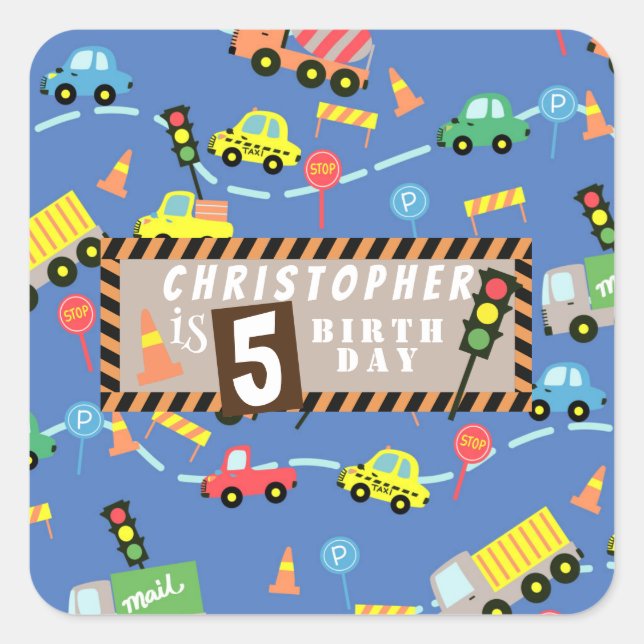 Pegatina Cuadrada Azul de transporte (Anverso)