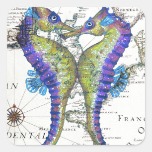 Pegatina Cuadrada Azul del Seahorse