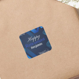 Pegatina Cuadrada Azul Elegante Feliz Jubilación