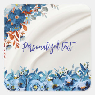 Pegatina Cuadrada Azul floral