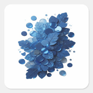 Pegatina Cuadrada Azul juguetón HOJAS AZULES Y BURBUJAS LLENAS DE BR