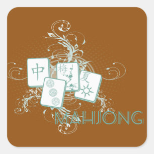 Pegatina Cuadrada azul mahjong