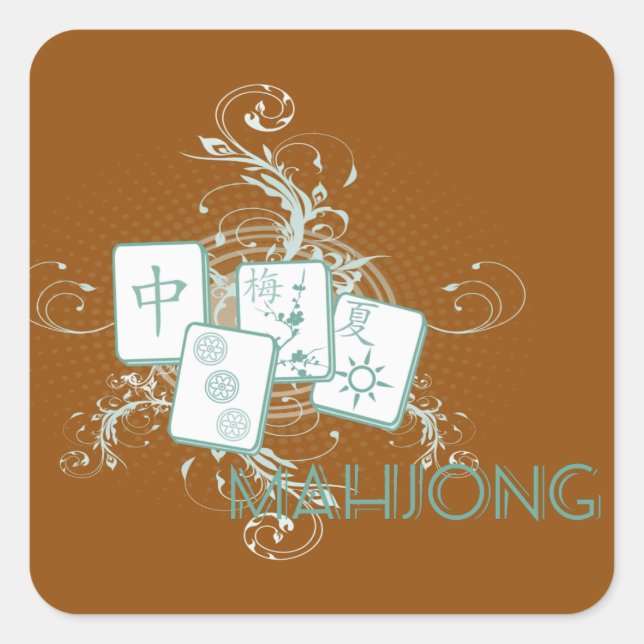 Pegatina Cuadrada azul mahjong (Anverso)