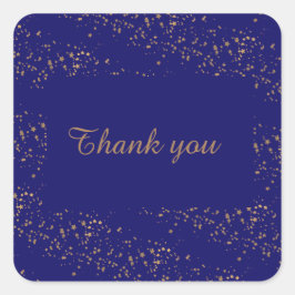 Pegatina Cuadrada Azul marino con estrellas de oro doble cumpleaños