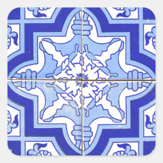 Pegatina Cuadrada Azul mosaico portugués y blanco