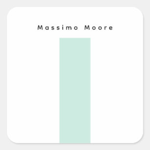 Pegatina Cuadrada Azul Negro Blanco Liso Elegante Nombre Propio