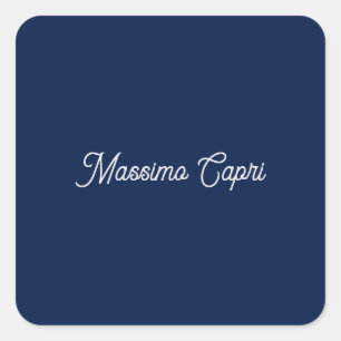 Pegatina Cuadrada Azul oscuro elegante casual propio nombre escritur