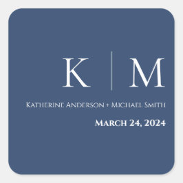 Pegatina Cuadrada Azul oscuro y Boda blanco-