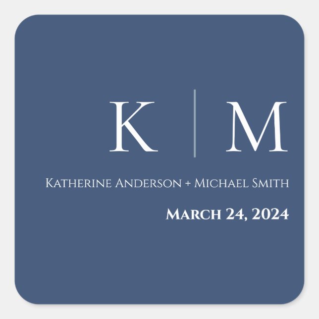 Pegatina Cuadrada Azul oscuro y Boda blanco- (Anverso)