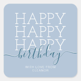 Pegatina Cuadrada Azul pastel moderno Feliz cumpleaños
