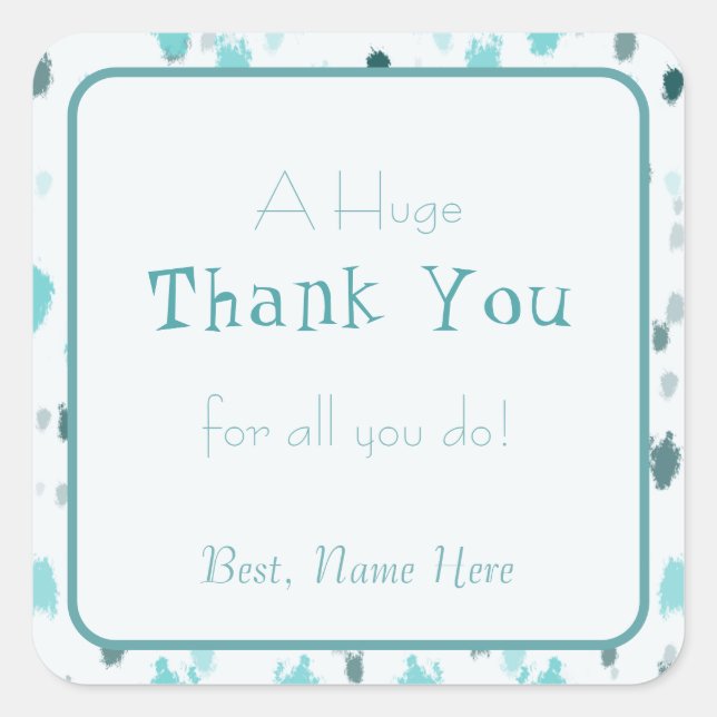 Pegatina Cuadrada Azul personalizado, color gris, salpicaduras de ar (Anverso)