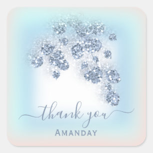 Pegatina Cuadrada Azul Polvoriento Brillo Floral Melocotón Dulce 16 