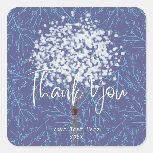 Pegatina Cuadrada Azul Profesional Moderno Gracias (Anverso)