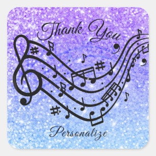 Pegatina Cuadrada Azul Purpura Brillante Música Gracias Personalizad