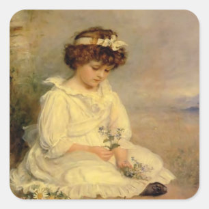 Pegatina Cuadrada Azul querido de Juan Millais- poco Speedwell