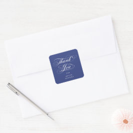 Pegatina Cuadrada Azul Real Elegante Escritura Graduación Agradecimi