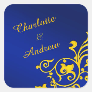Pegatina Cuadrada Azul real y oro personalizado